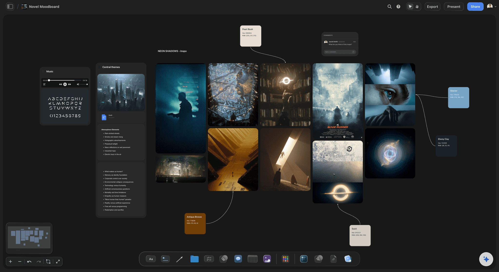 Novel moodboard for worldbuilding visual references